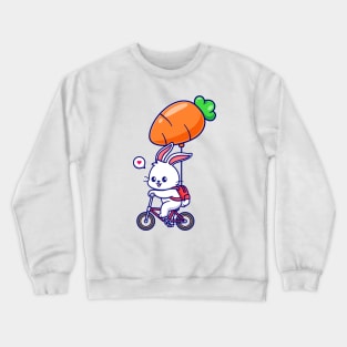 Cute Rabbit Riding Bicycle With Carrot Balloon Cartoon Crewneck Sweatshirt